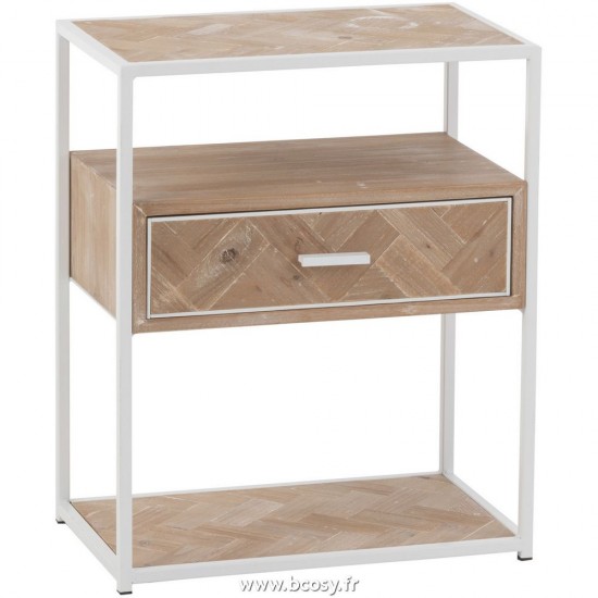 J Line Table Gigogne Zigzag 1 Tiroir Bois Metal Naturel Blanc L50xB30xH61 cm Jline 25009 by Jolipa 25009