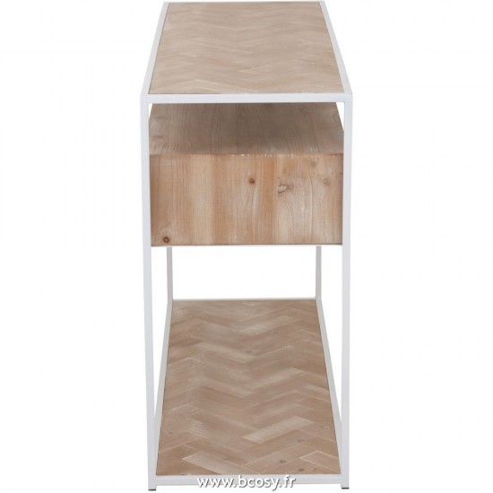 J-Line tables de drapier murales Jolipa J Line Jline Console Zigzag 2 Tiroirs Bois Metal Naturel Blanc