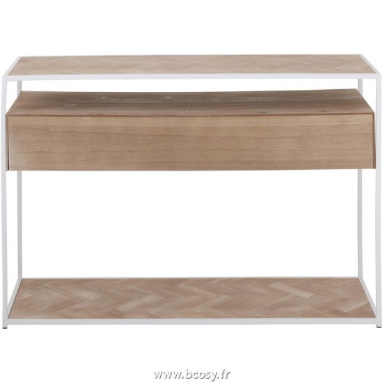 Jolipa J Line Jline Console Zigzag 2 Tiroirs Bois Metal Naturel Blanc