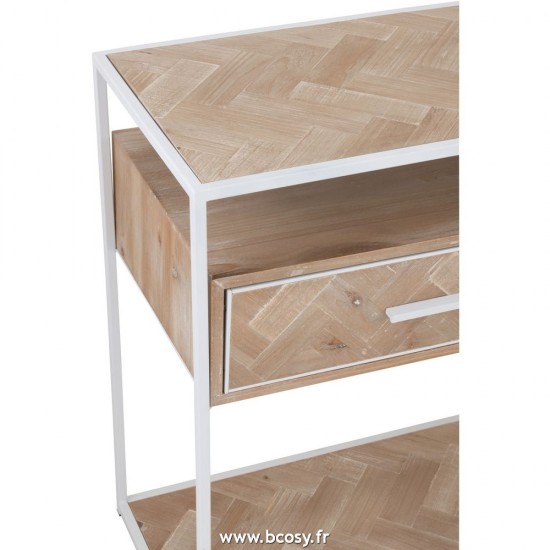 J-Line tables de drapier murales J Line Console Zigzag 2 Tiroirs Bois Metal Naturel Blanc