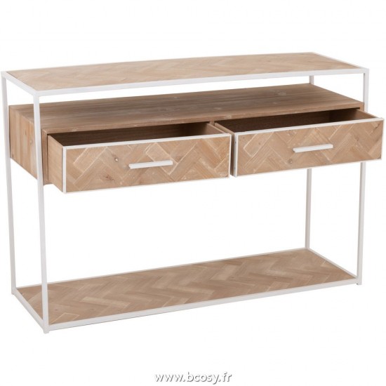J-Line Console Zigzag 2 Cassetti Legno/Metallo Naturale/Bianco