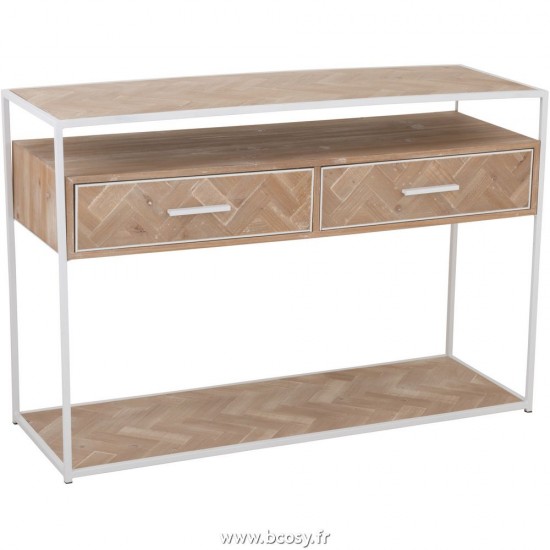 J Line Console Zigzag 2 Tiroirs Bois Metal Naturel Blanc L120xB40xH80 cm Jline 25011 by Jolipa 25011
