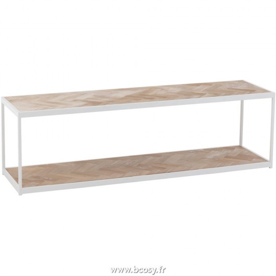 J Line Table De Salon Zigzag Bois Metal Naturel Blanc L150xB40xH45 cm Jline 25012 by Jolipa 25012