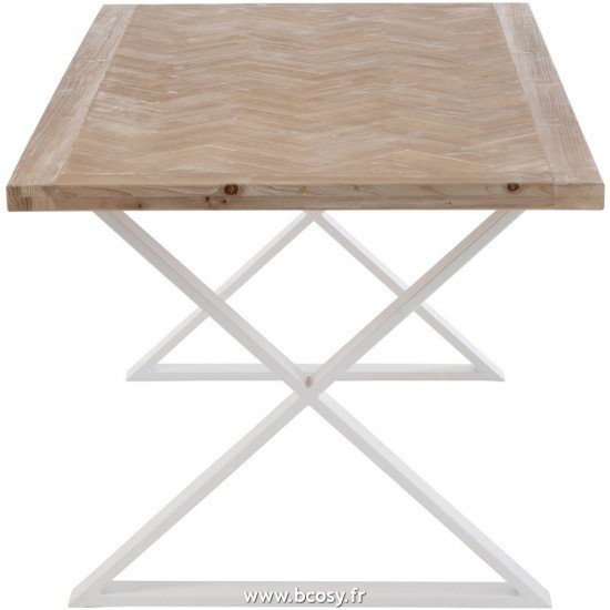 J-Line tables a manger de repas Jolipa J Line Jline Table Zigzag Bois Metal Naturel Blanc