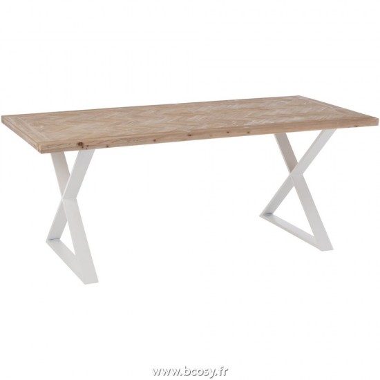 J Line Table Zigzag Bois Metal Naturel Blanc L200xB95xH79 cm Jline 25015 by Jolipa 25015