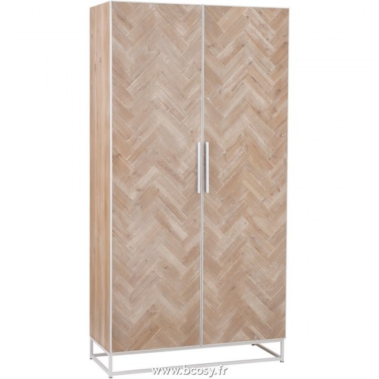 J Line Armoire Haute 2 Portes Zigzag Bois Metal Naturel Blanc L95xB43xH185 cm Jline 25016 by Jolipa 25016