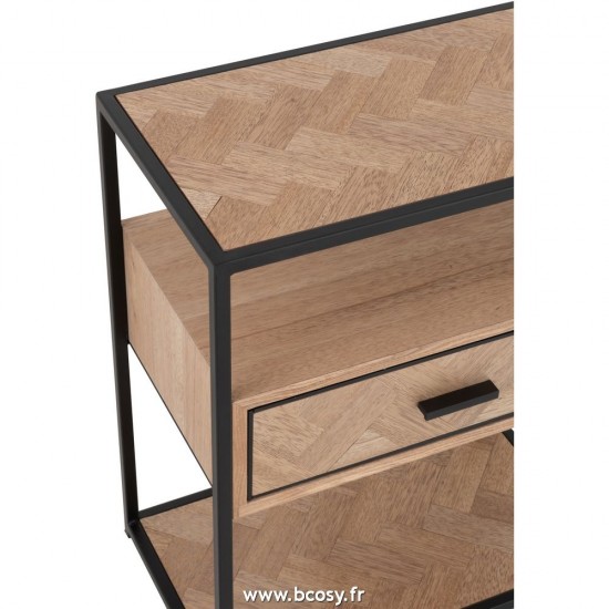 J-Line tables d appoint bouts de canapé J Line Table Gigogne Zigzag 1 Tiroir Bois Metal Naturel Noir
