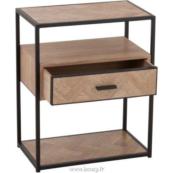 J-Line Tavolino Zigzag 1 Cassetto Legno/Metallo Naturale/Nero