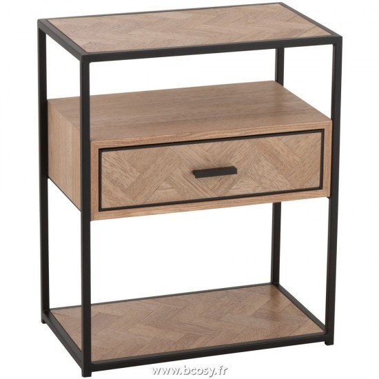 J Line Table Gigogne Zigzag 1 Tiroir Bois Metal Naturel Noir L50xB30xH61 cm Jline 25018 by Jolipa 25018