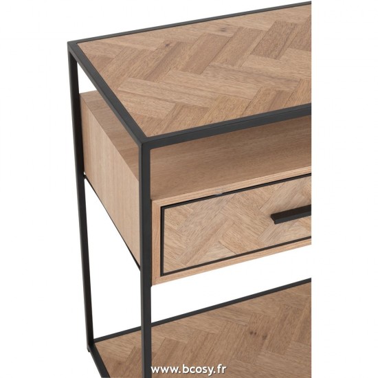 J-Line tables de drapier murales J Line Console Zigzag 2 Tiroirs Bois Metal Naturel Noir