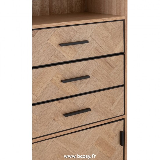J-Line armoires J Line Armoire Haute 3 Tiroirs Zigzag Bois Metal Naturel Noir