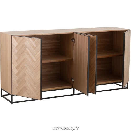 J-Line Alacena 4 Puertas Zigzag Madera/ Metal Natural/Negro