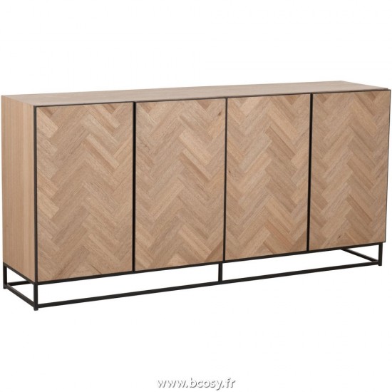J Line Dressoir 4 Portes Zigzag Bois Metal Naturel Noir L180xB43xH87 cm Jline 25026 by Jolipa 25026
