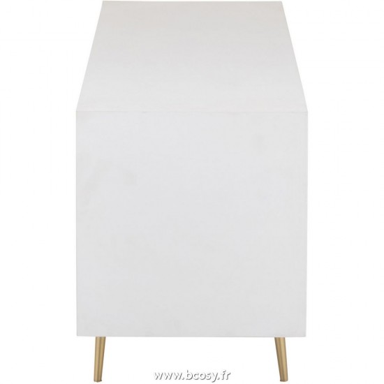 J-Line bahuts Jolipa J Line Jline Dressoir Rayures 4 Tiroirs 2 Portes Bois Metal Blanc Or