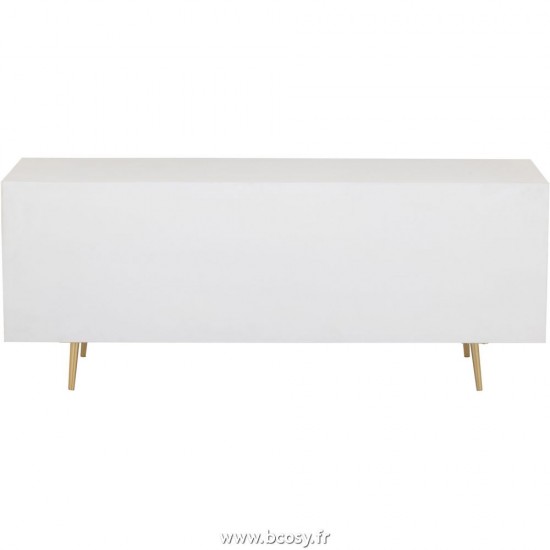 Jolipa J Line Jline Dressoir Rayures 4 Tiroirs 2 Portes Bois Metal Blanc Or