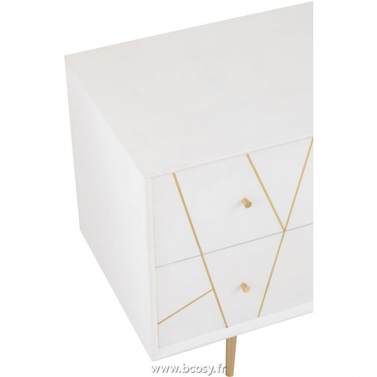 J-Line bahuts J Line Dressoir Rayures 4 Tiroirs 2 Portes Bois Metal Blanc Or