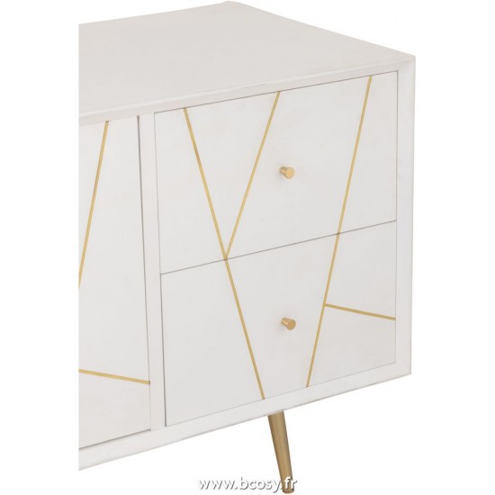 J-Line Credenza Righe 4 Cassetti 2 Porte Legno/Metallo Bianco/Oro