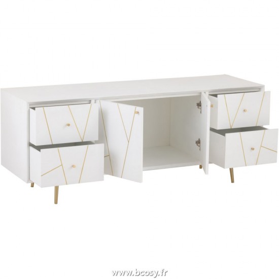 J-Line Alacena Rayas 4 Cajones 2 Puertas Madera/ Metal Blanco/Oro