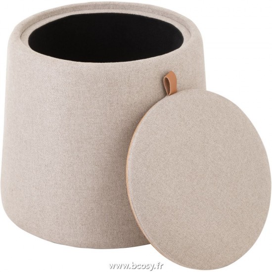 J-Line poufs Jolipa J Line Jline Pouf Table D Appoint Rond Textile Bois Beige