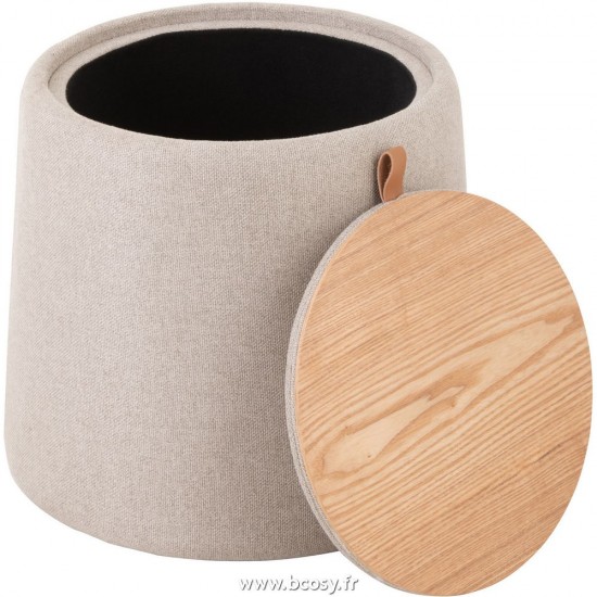 Jolipa J Line Jline Pouf Table D Appoint Rond Textile Bois Beige