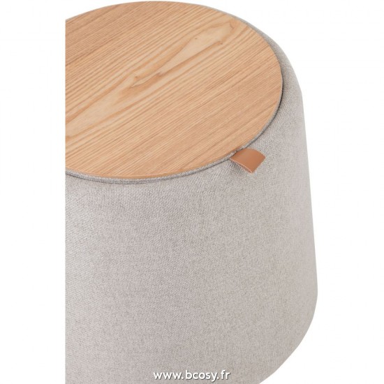 J-Line poufs J Line Pouf Table D Appoint Rond Textile Bois Beige