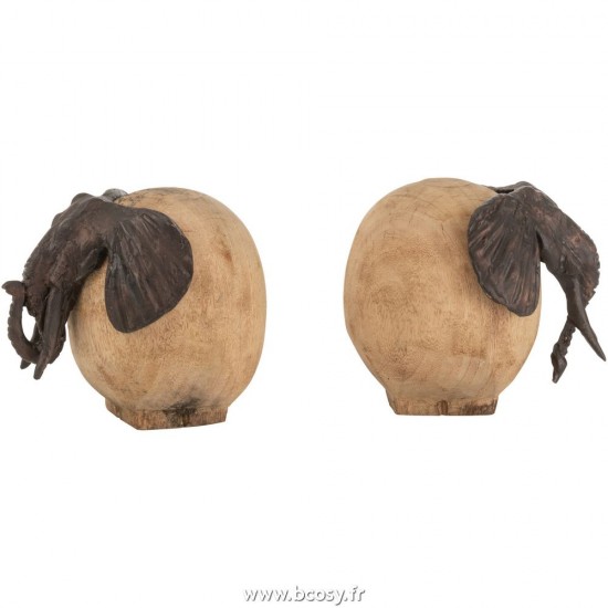 J-Line animal animaux statuettes Jolipa J Line Jline Elephant Bois Naturel Bronze Assortment Of 2