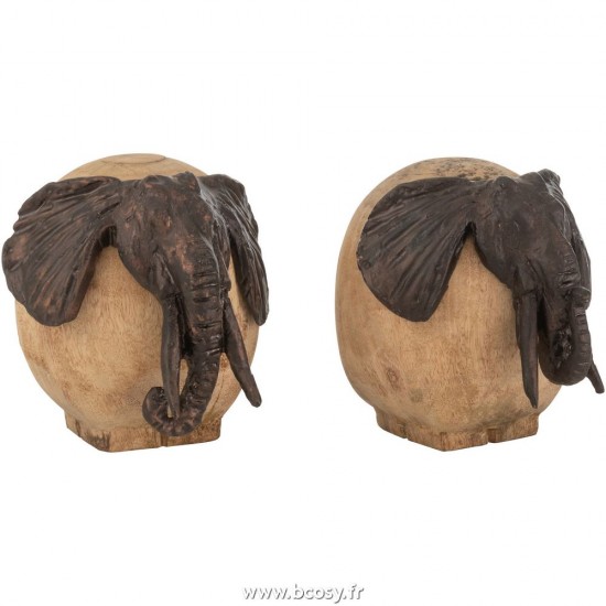 J Line Elephant Bois Naturel Bronze L15xB20xH17 cm Jline 25586 by Jolipa 25586 Assortiment de 2 pcs