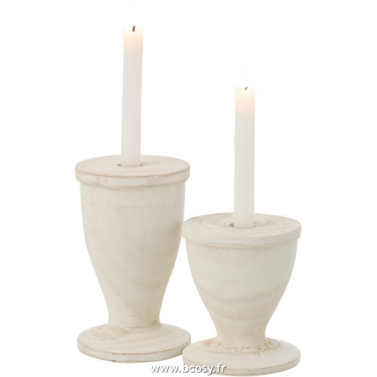 J-Line chandeliers candélabres Jolipa J Line Jline Porte Bougie Bois Blanc Large