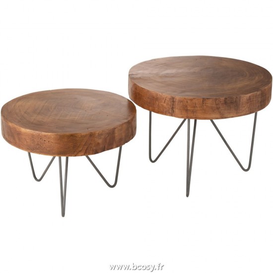 J Line Set De 2 Tables Paulownia Brun L50xB50xH37 cm Jline 25737 by Jolipa 25737