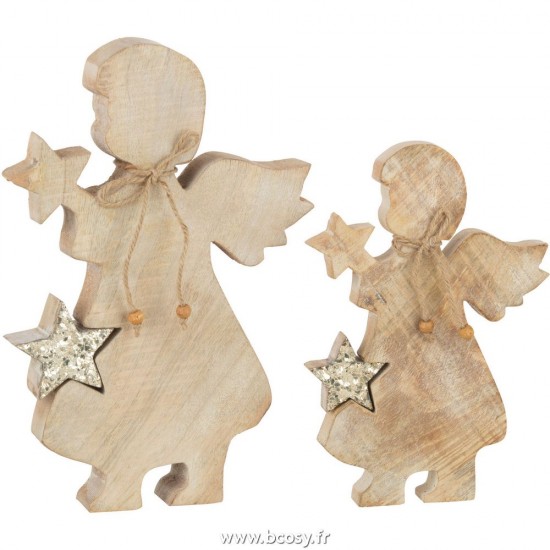 J-Line anges statuettes Jolipa J Line Jline Ange Etoile Bois Manguier Brillant L