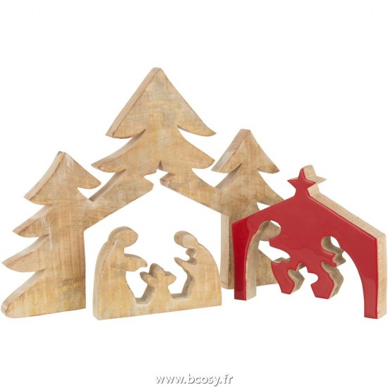 J-Line crèches de Noël Jolipa J Line Jline Puzzle Creche Bois Manguier Rouge L