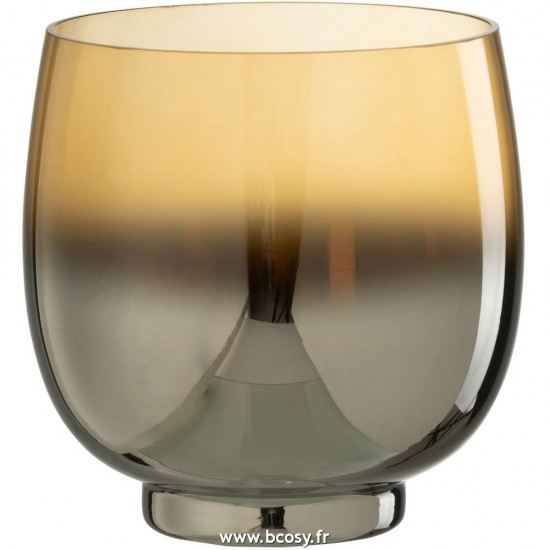 J Line Phosphore Rond Verre Fume Jaune Argent Medium L14xB14xH14 cm Jline 26385 by Jolipa 26385