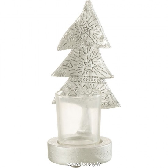 J Line Porte Bougie Sapin De Noël Poly Argent Small L9xB9xH18 cm Jline 26481 by Jolipa 26481