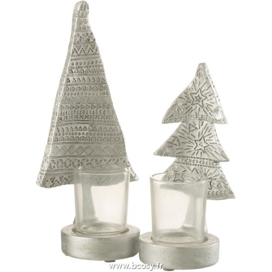 Jolipa J Line Jline Porte Bougie Sapin De Noël Poly Argent Large