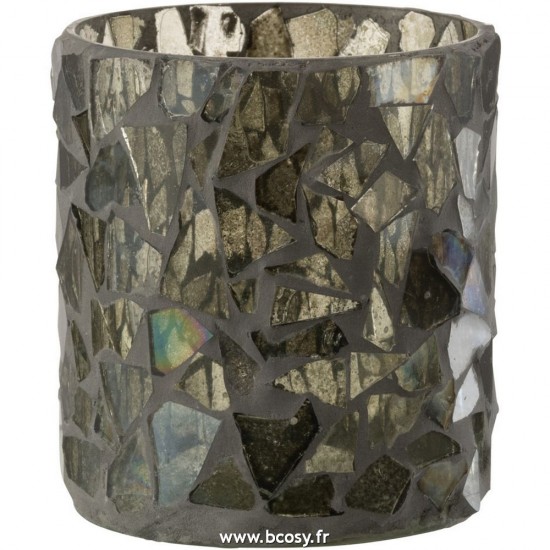 J Line Photophore Mosaïque Verre Gris Vert Small L8xB8xH9 cm Jline 26622 by Jolipa 26622