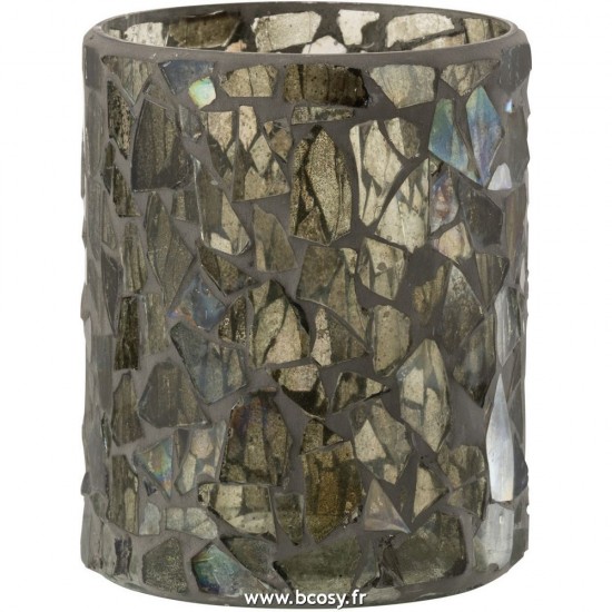 J Line Photophore Mosaïque Verre Gris Vert Medium L10xB10xH13 cm Jline 26623 by Jolipa 26623