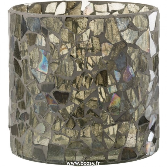 J Line Photophore Mosaïque Verre Gris Vert Large L15xB15xH16 cm Jline 26624 by Jolipa 26624