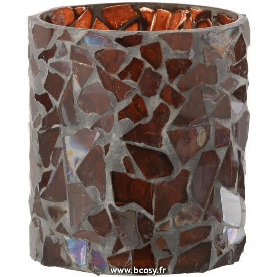 J Line Photophore Mosaïque Verre Brun Small L8xB8xH9 cm Jline 26625 by Jolipa 26625