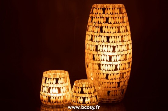 J-Line photophores J Line Phosphore Mosaïque Verre Beige Large