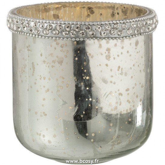 J Line Phosphore Diamants Verre Argent Small L10xB10xH10 cm Jline 26673 by Jolipa 26673