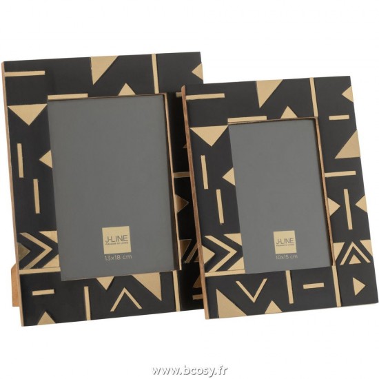 J-Line cadre cadres photo Jolipa J Line Jline Cadre Photo Geometrique 13X18 Bois Resine Noir Or L 20X25Cm