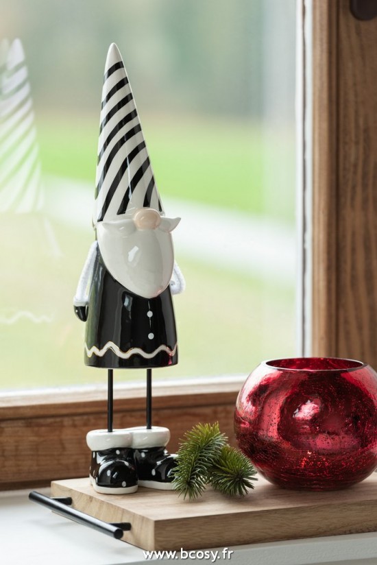 Jolipa Pere Noel Debout Rayures Ceramique Noir Blanc Large