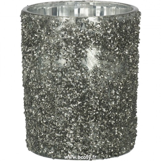 J Line Photophore Paillettes Verre Fume Gris Large L10xB10xH12 cm Jline 27146 by Jolipa 27146