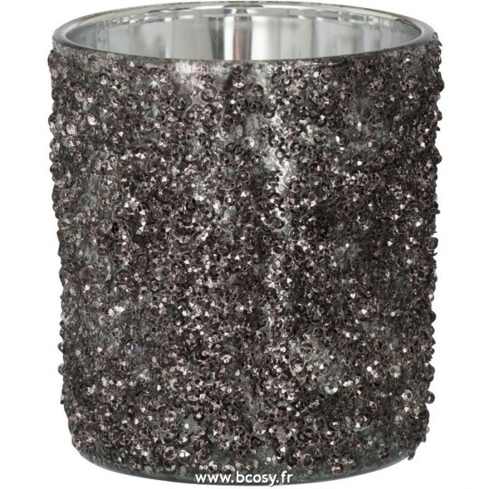 J Line Photophore Paillettes Verre Gris Anthracite Medium L9xB9xH10 cm Jline 27150 by Jolipa 27150