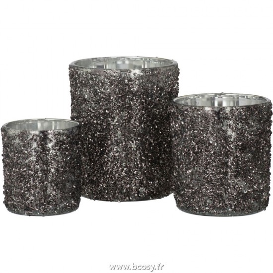 Jolipa J Line Jline Photophore Paillettes Verre Gris Anthracite Large