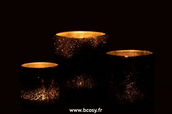 J-Line photophores J Line Photophore Paillettes Verre Gris Anthracite Large