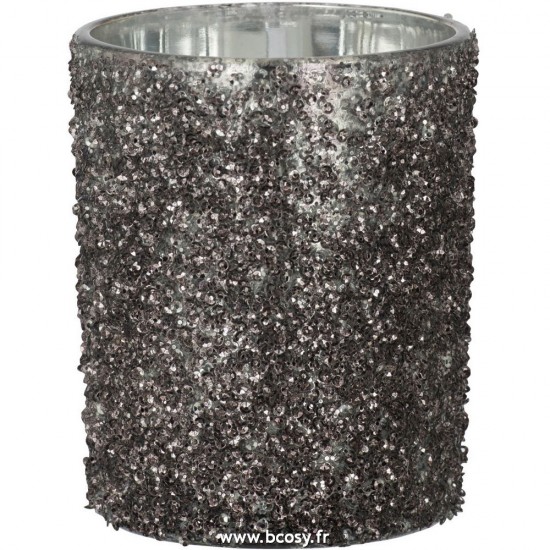 J Line Photophore Paillettes Verre Gris Anthracite Large L10xB10xH12 cm Jline 27151 by Jolipa 27151