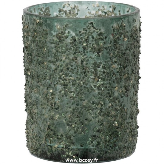 J Line Photophore Pierres Fines Verre Gris Vert Large L9xB9xH10 cm Jline 27164 by Jolipa 27164