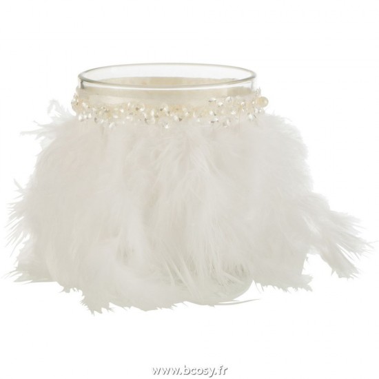 J Line Photophore Plumes Blanc Verre Transparant Medium L8xB8xH9 cm Jline 27231 by Jolipa 27231