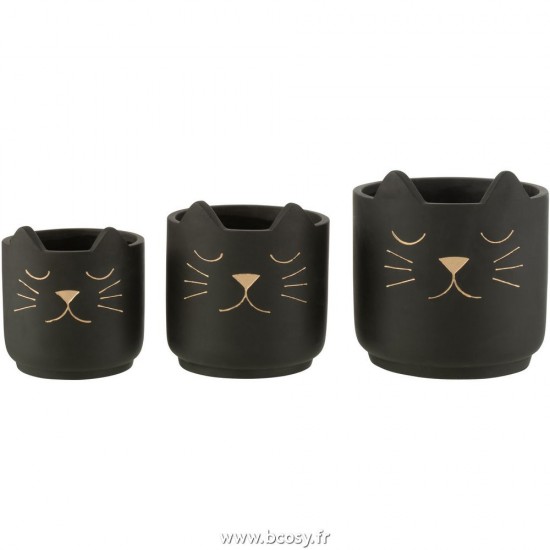 J-Line cachepots de fleur Jolipa J Line Jline Cachepot Chat Ceramique Noir Or Large